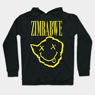 Vibrant Zimbabwe Africa x Eyes Happy Face: Unleash Your 90s Grunge Spirit! Smiling Squiggly Mouth Dazed Smiley Face Hoodie